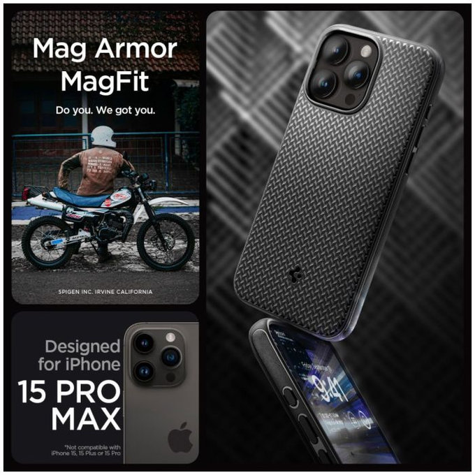 Custodia Mag Armor con MagSafe per iPhone 15 Pro Max, Matte Black, Spigen