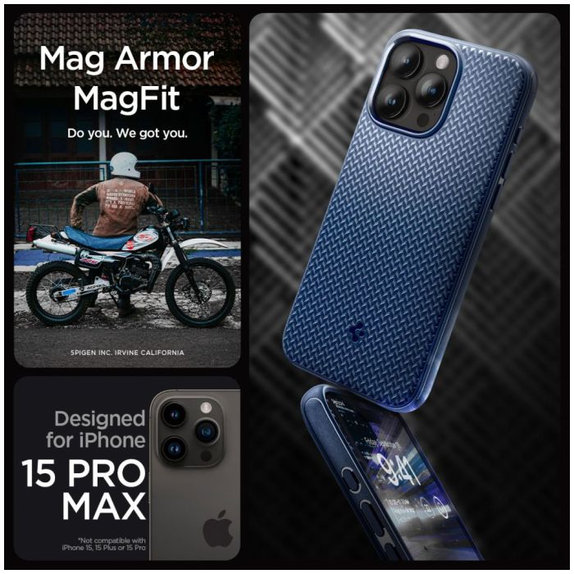 Custodia Mag Armor con MagSafe per iPhone 15 Pro Max, Navy Blue, Spigen