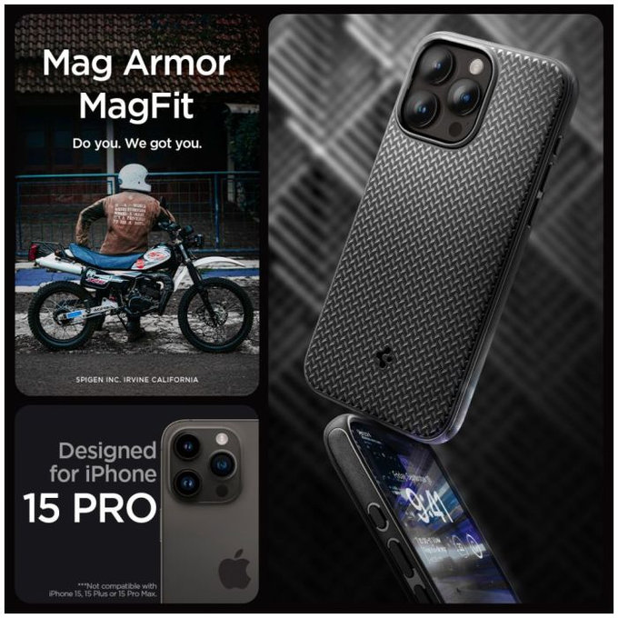 Custodia Mag Armor con MagSafe per iPhone 15 Pro, Matte Black, Spigen