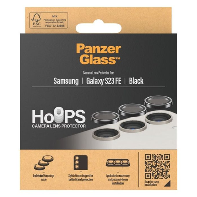 Protezione obiettivo fotocamera posteriore Hoops per Samsung S23 FE, Black, PanzerGlass