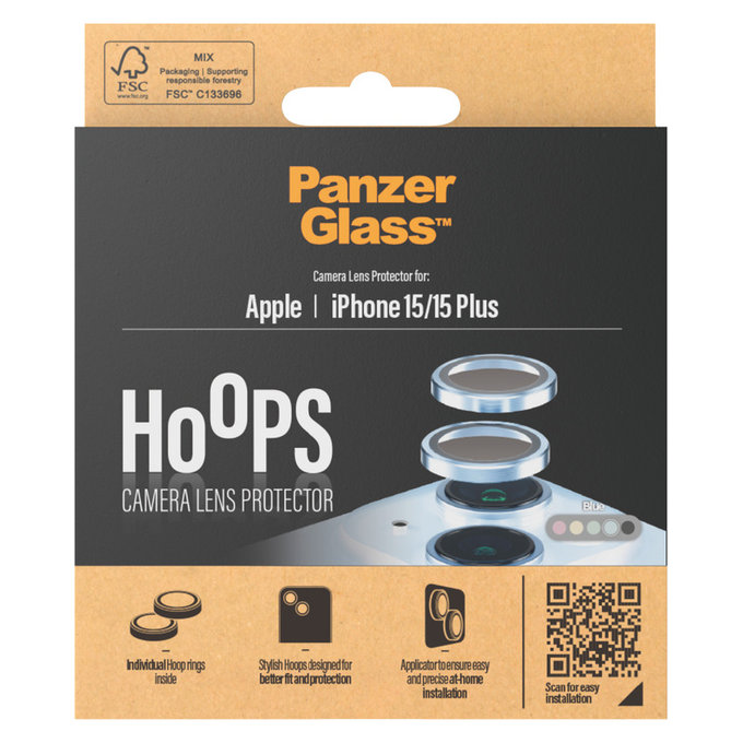 Protezione obiettivo fotocamera Hoops per iPhone 15/15 Plus, Blu, PanzerGlass