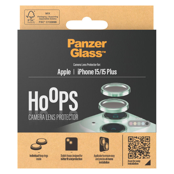 Protezione obiettivo fotocamera Hoops per iPhone 15/15 Plus, Verde, PanzerGlass