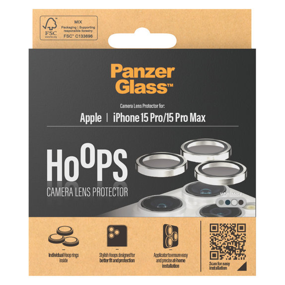Protezione obiettivo fotocamera Hoops per iPhone 15 Pro/15 Pro Max, White Metal, PanzerGlass