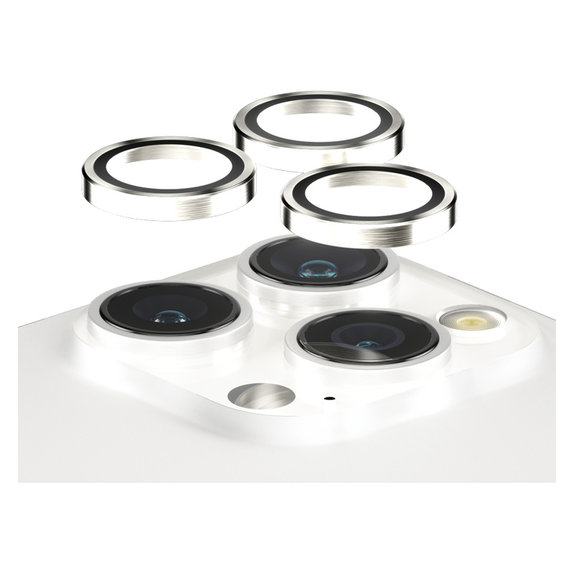 Protezione obiettivo fotocamera Hoops per iPhone 15 Pro/15 Pro Max, White Metal, PanzerGlass