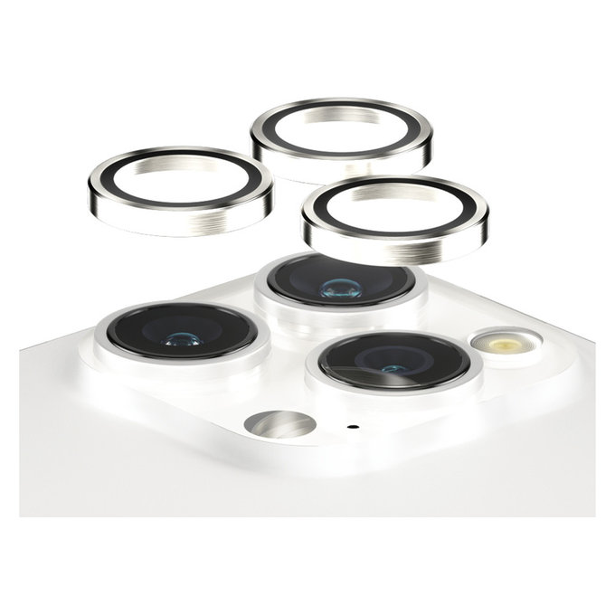 Protezione obiettivo fotocamera Hoops per iPhone 15 Pro/15 Pro Max, White Metal, PanzerGlass