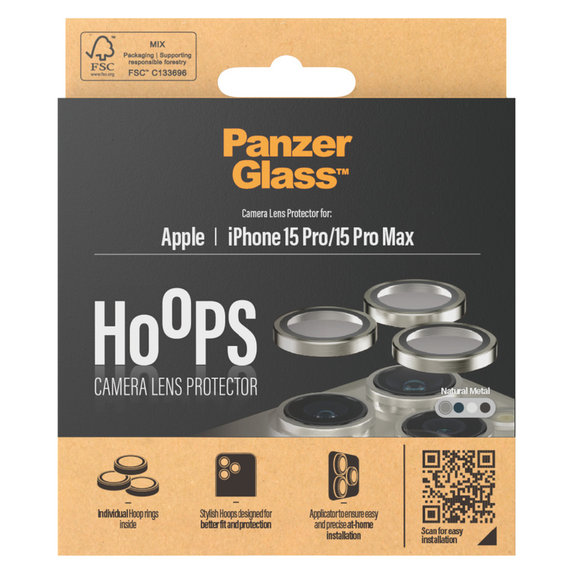 Protezione obiettivo fotocamera Hoops per iPhone 15 Pro/15 Pro Max, Natural Metal, PanzerGlass