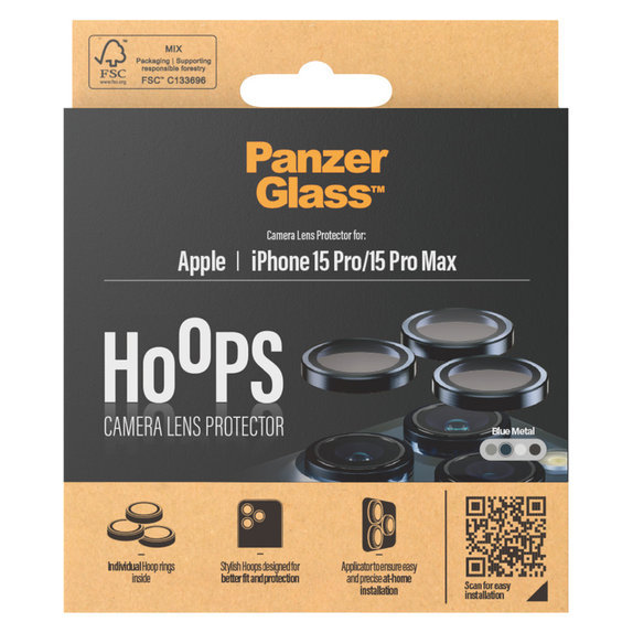 Protezione obiettivo fotocamera Hoops per iPhone 15 Pro/15 Pro Max, Blue Metal, PanzerGlass