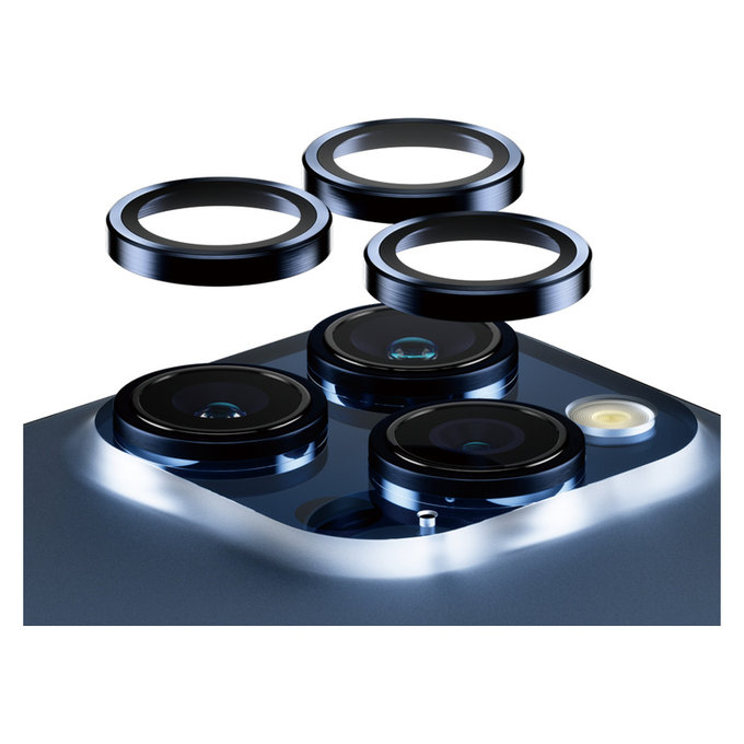 Protezione obiettivo fotocamera Hoops per iPhone 15 Pro/15 Pro Max, Blue Metal, PanzerGlass