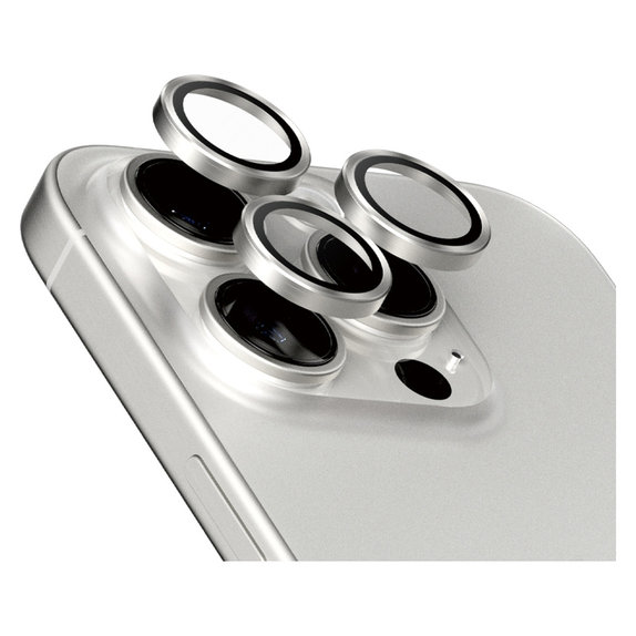 Protezione obiettivo fotocamera Hoops per iPhone 15 Pro/15 Pro Max, White Titanium, PanzerGlass