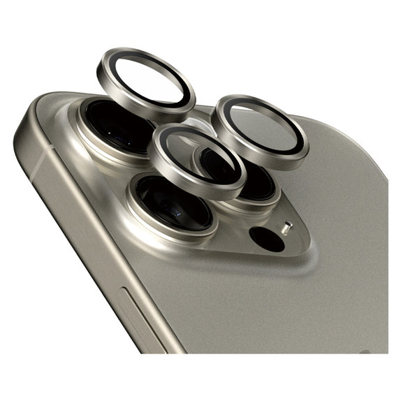 Protezione obiettivo fotocamera Hoops per iPhone 15 Pro/15 Pro Max, Natural Titanium, PanzerGlass