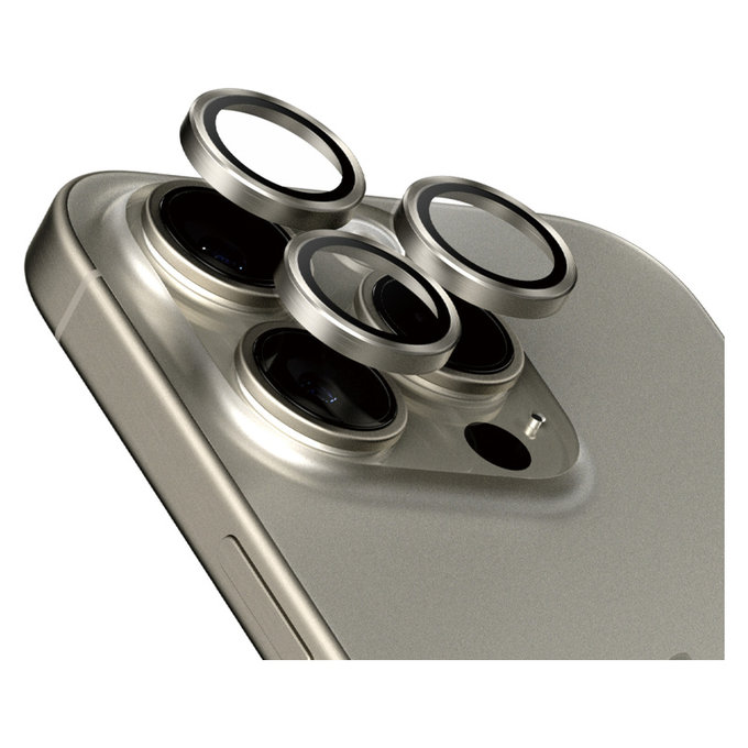 Protezione obiettivo fotocamera Hoops per iPhone 15 Pro/15 Pro Max, Natural Titanium, PanzerGlass