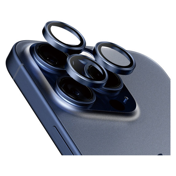 Protezione obiettivo fotocamera Hoops per iPhone 15 Pro/15 Pro Max, Blue Titanium, PanzerGlass