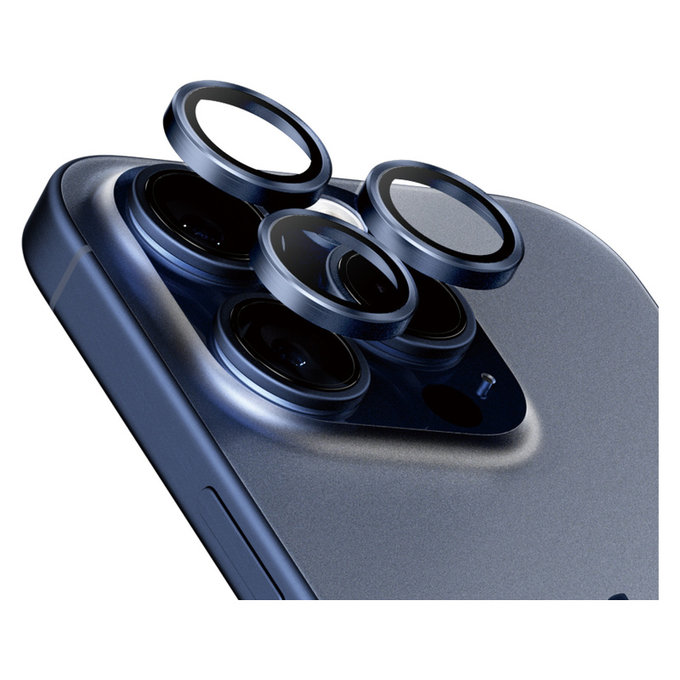 Protezione obiettivo fotocamera Hoops per iPhone 15 Pro/15 Pro Max, Blue Titanium, PanzerGlass