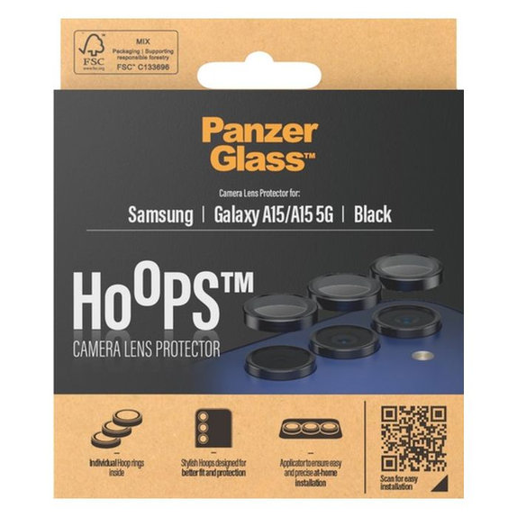 Protezione obiettivo fotocamera posteriore Hoops per Samsung A15, Black, PanzerGlass