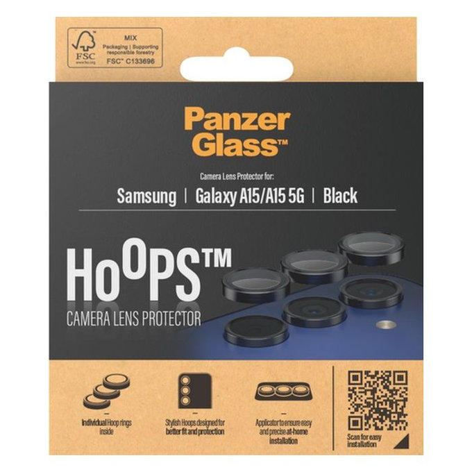 Protezione obiettivo fotocamera posteriore Hoops per Samsung A15, Black, PanzerGlass