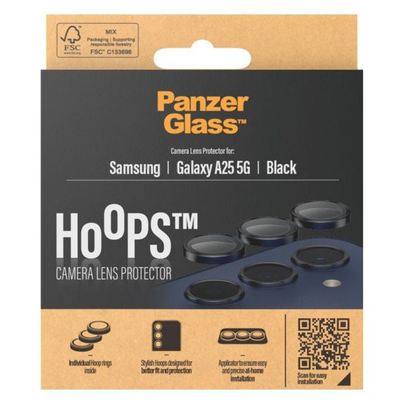 Protezione obiettivo fotocamera posteriore Hoops per Samsung A25, Black, PanzerGlass