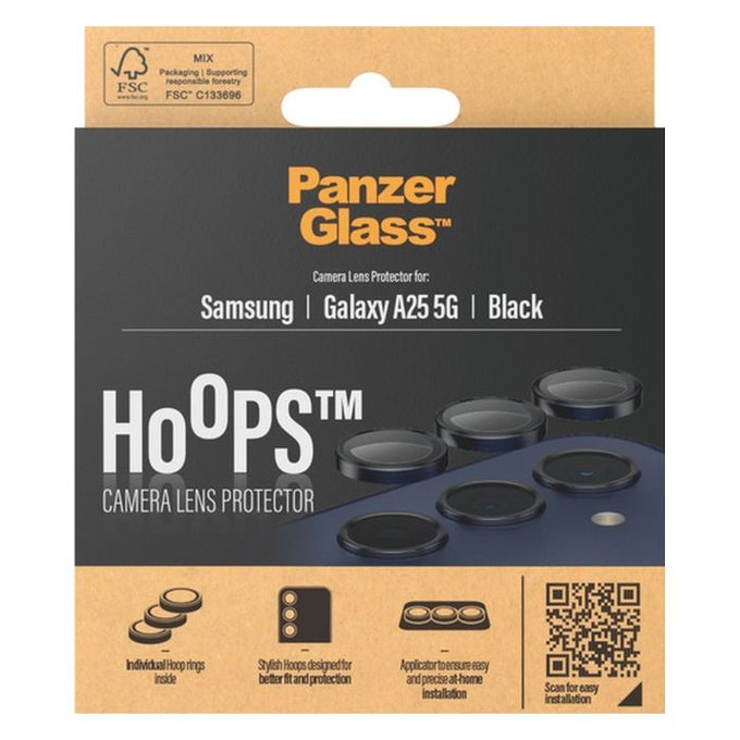 Protezione obiettivo fotocamera posteriore Hoops per Samsung A25, Black, PanzerGlass