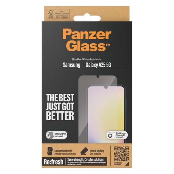 Vetro temperato Re:fresh UWF con aplicator per Samsung A25 5G, Black, PanzerGlass