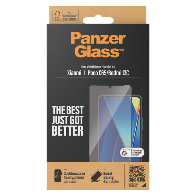 Vetro temperato UWF per Xiaomi Redmi 13C, Nero, PanzerGlass