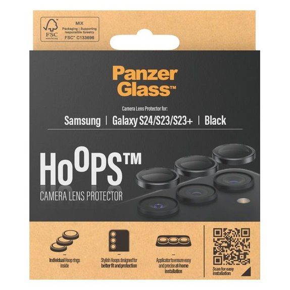 Protezione obiettivo fotocamera posteriore Hoops per Samsung 23, 23+, 24, Black, PanzerGlass