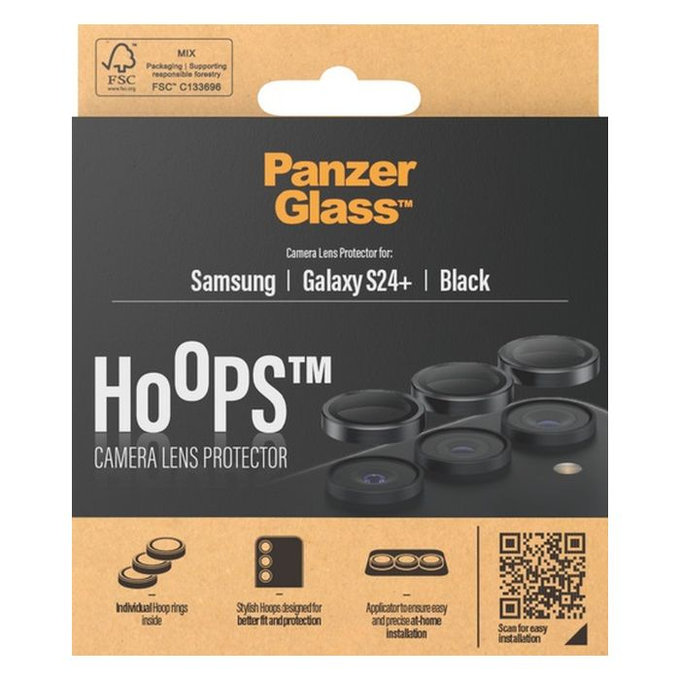 Protezione obiettivo fotocamera posteriore Hoops per Samsung S24+, Black, PanzerGlass