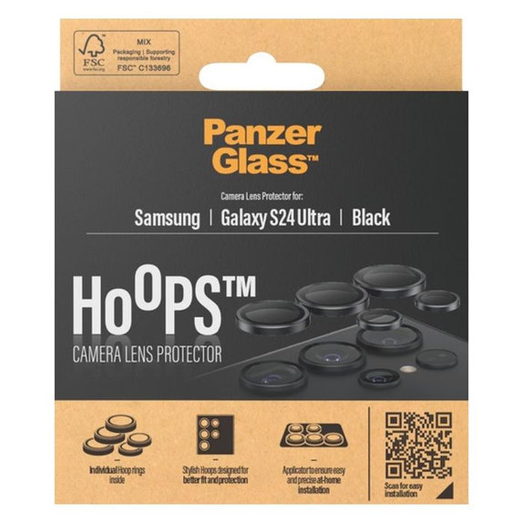 Protezione obiettivo fotocamera posteriore Hoops per Samsung S24 Ultra, Black, PanzerGlass