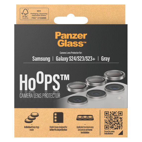 Protezione obiettivo fotocamera Hoops per Samsung Galaxy S24/S23/S23+, Grigio, PanzerGlass