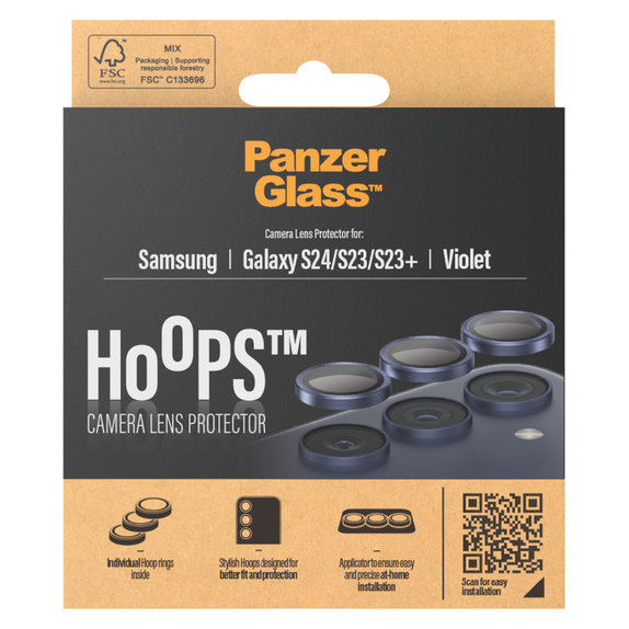 Protezione obiettivo fotocamera Hoops per Samsung Galaxy S24/S23/S23+, Viola, PanzerGlass