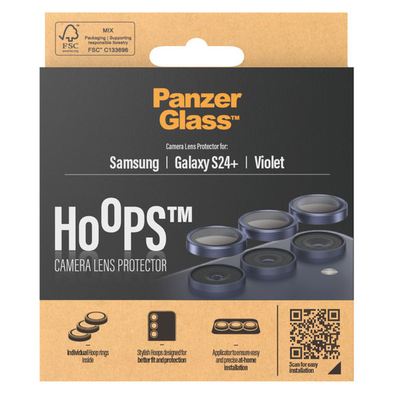 Protezione obiettivo fotocamera Hoops per Samsung Galaxy S24+, Viola, PanzerGlass