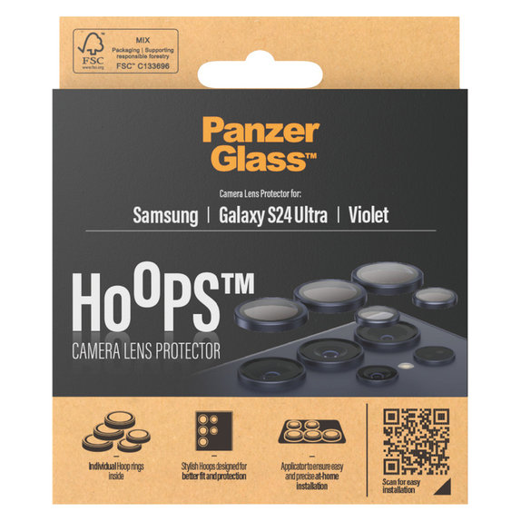 Protezione obiettivo fotocamera Hoops per Samsung Galaxy S24 Ultra, Viola, PanzerGlass