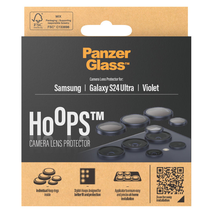 Protezione obiettivo fotocamera Hoops per Samsung Galaxy S24 Ultra, Viola, PanzerGlass