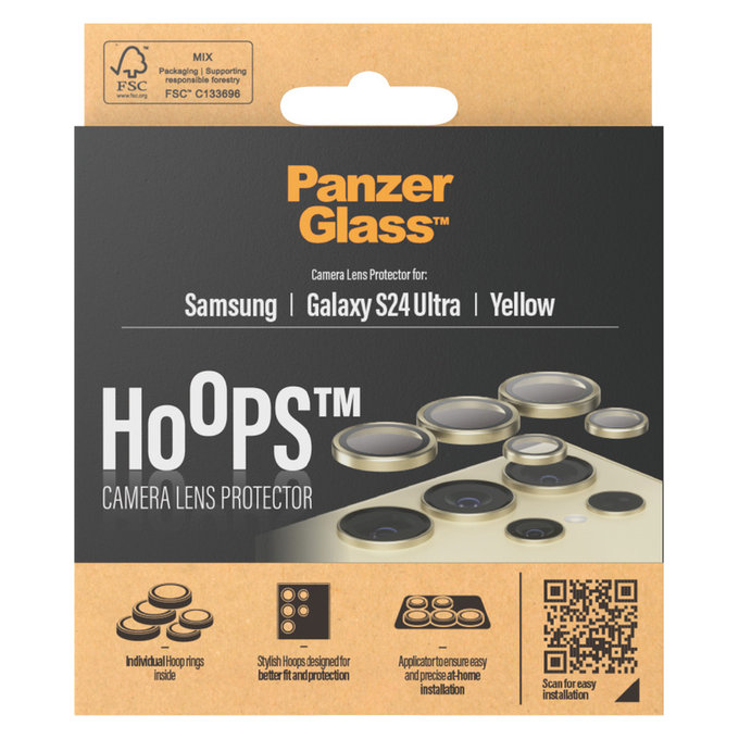 Protezione obiettivo fotocamera Hoops per Samsung Galaxy S24 Ultra, Giallo, PanzerGlass