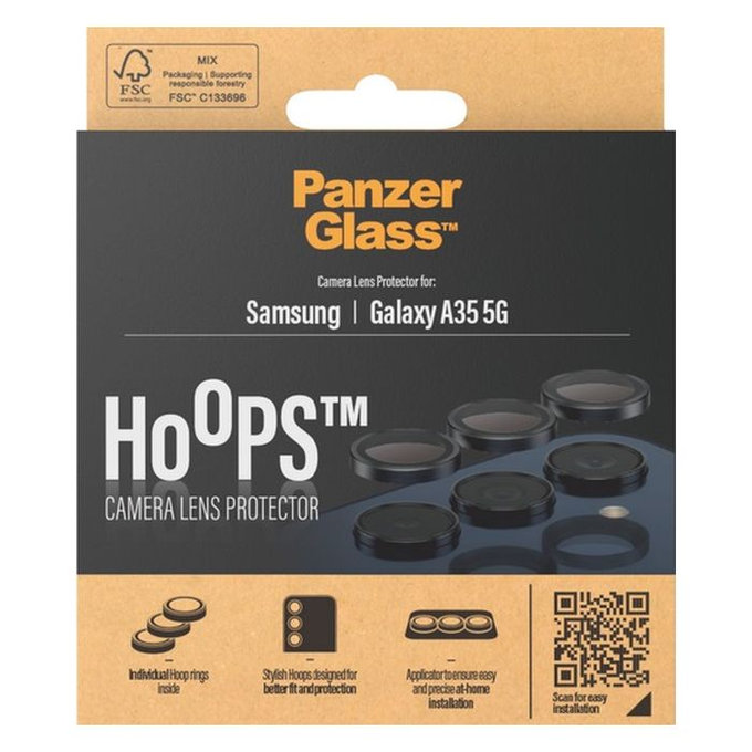 Protezione obiettivo fotocamera posteriore Hoops per Samsung A35, Black, PanzerGlass