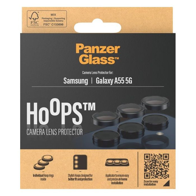 Protezione obiettivo fotocamera posteriore Hoops per Samsung A55, Black, PanzerGlass