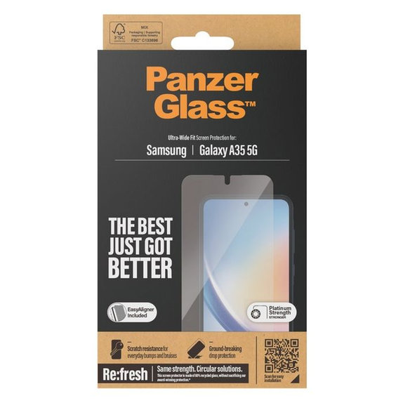 Vetro temperato Re:fresh UWF con aplicator per Samsung A35 5G, Black, PanzerGlass