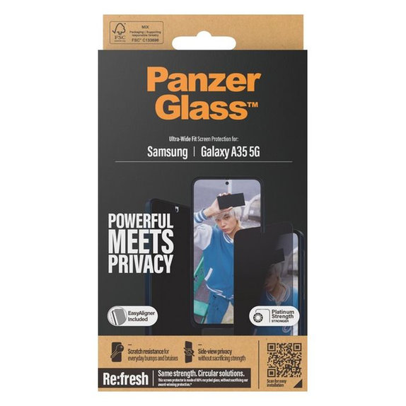 Vetro temperato Re:Fresh UWF Privacy con aplicator per Samsung A35, Black, PanzerGlass
