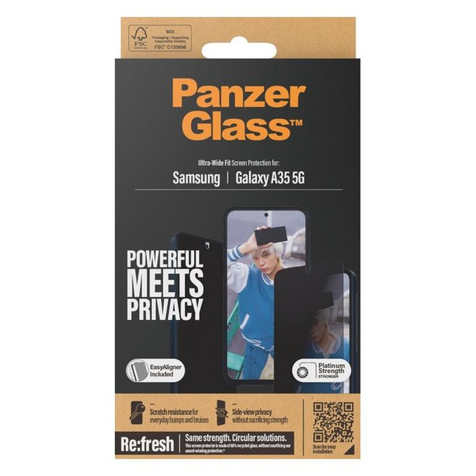 Vetro temperato Re:Fresh UWF Privacy con aplicator per Samsung A35, Black, PanzerGlass