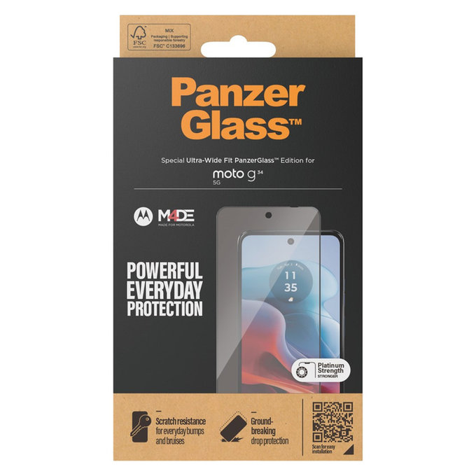 Vetro temperato UWF per Motorola Moto G34, Nero, PanzerGlass