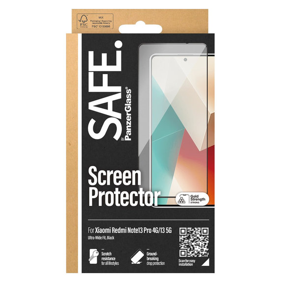 Vetro temperato UWF per Xiaomi Redmi Note 13 4G, Nero, SAFE by PanzerGlass