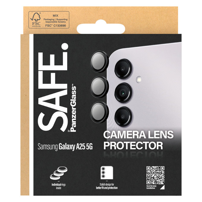 Protezione obiettivo fotocamera per Samsung Galaxy A25 5G, Nero, SAFE by PanzerGlass