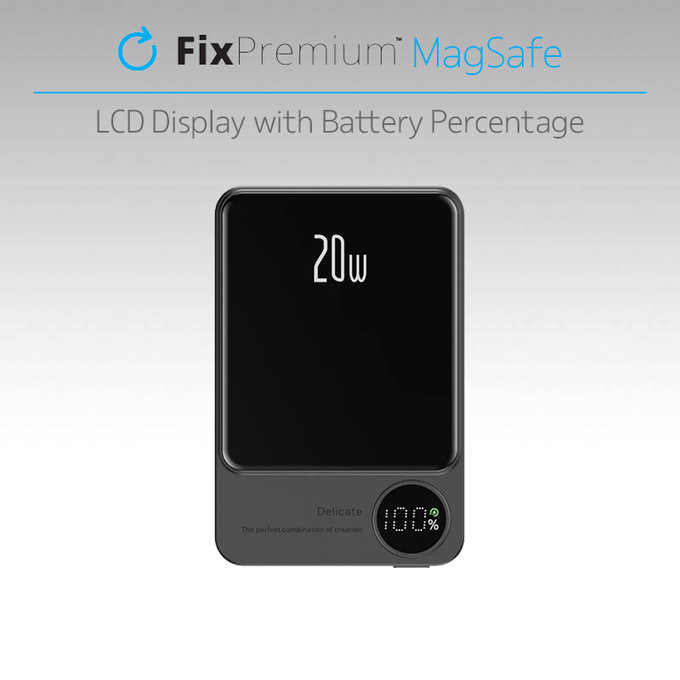 Power Bank MagSafe con LCD 10 000mAh, Black, FixPremium