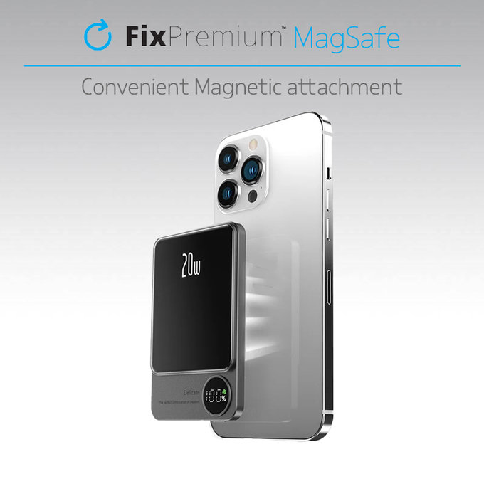 Power Bank MagSafe con LCD 10 000mAh, Black, FixPremium