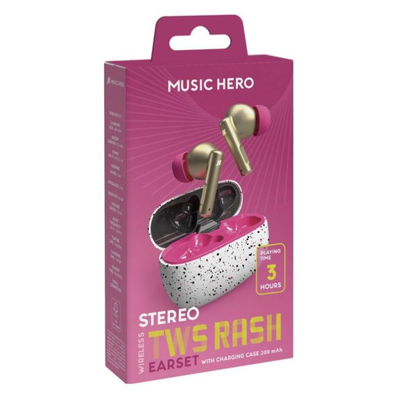 Auricolari wireless TWS RASH, Rosa fantasy, Music Hero