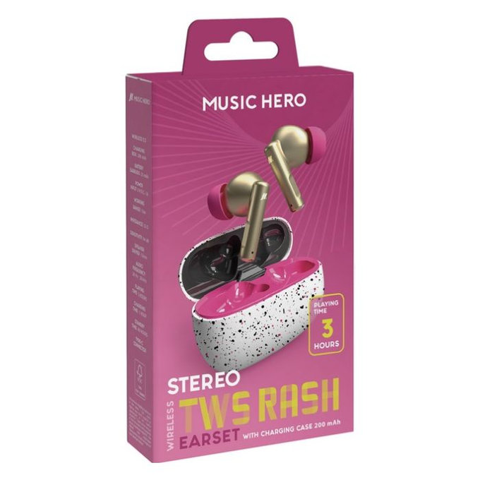 Auricolari wireless TWS RASH, Rosa fantasy, Music Hero