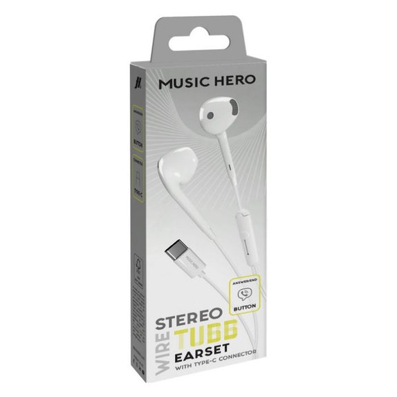 Auricolari TUBB USB-C, White, Music Hero