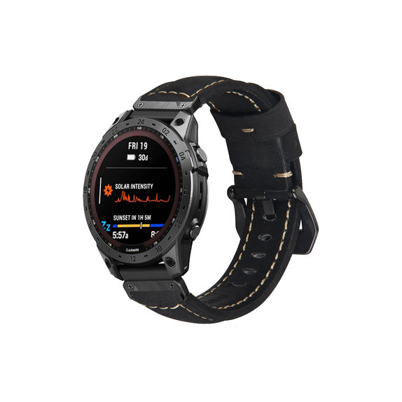 Cinturino in pelle per Garmin QuickFit 22mm, Black, FixPremium