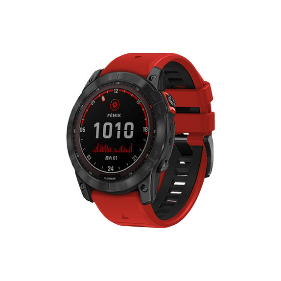 Cinturino in silicone bicolore per Garmin QuickFit 26mm, Red, FixPremium