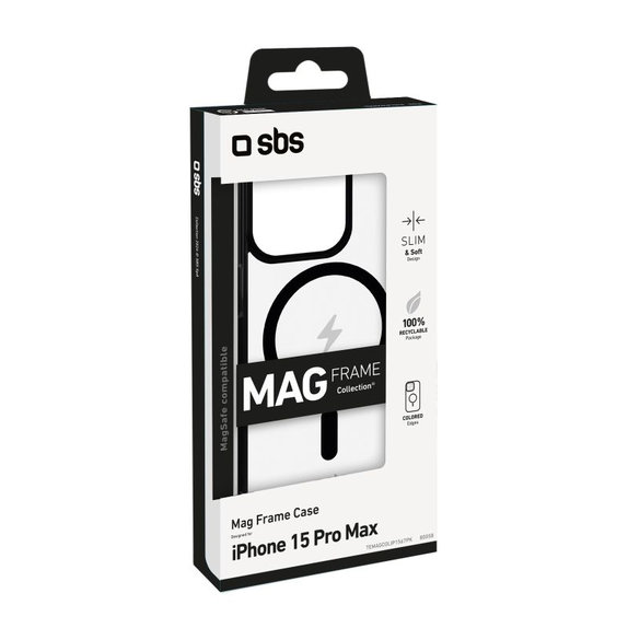 Custodia Mag Frame compatibile con MagSafe per iPhone 15 Pro Max, Black, SBS