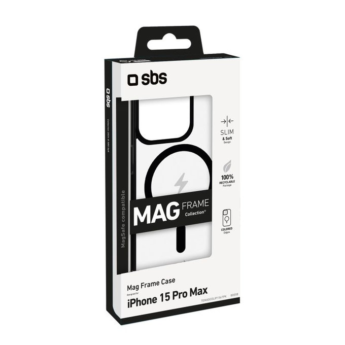 Custodia Mag Frame compatibile con MagSafe per iPhone 15 Pro Max, Black, SBS