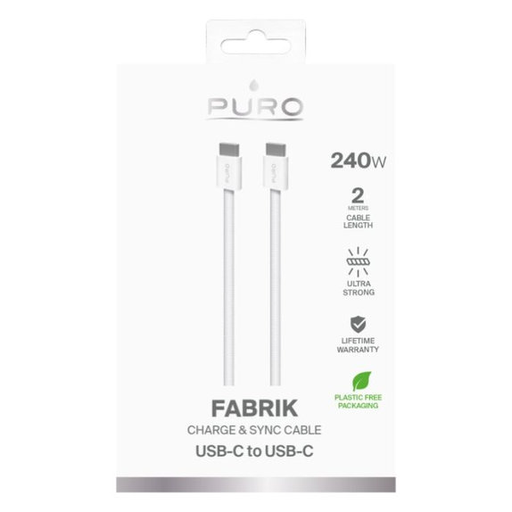 Cavo USB-C a USB-C 240W FABK4 2 m, White, PURO
